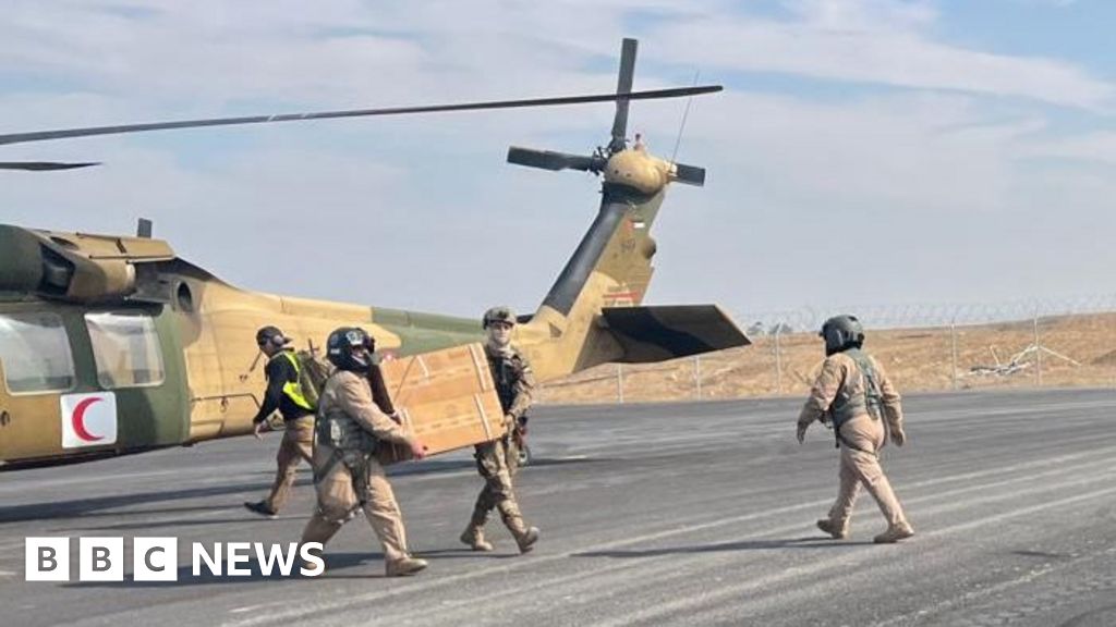 BBC travels with first Jordanian helicopter delivering aid to Gaza