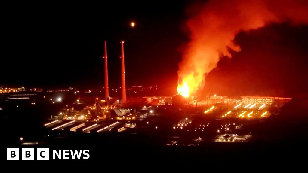 Drone footage shows fire at one of world’s largest battery plants