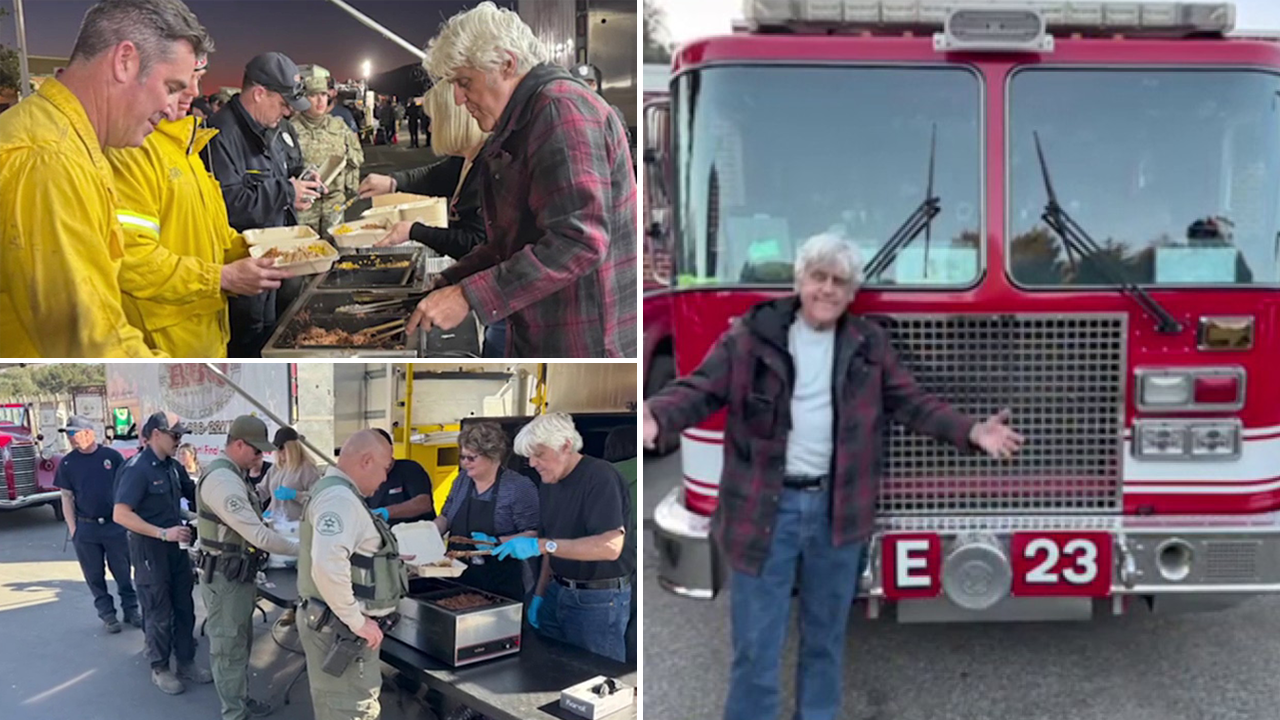 Jay Leno serves meals to LA first responders as deadly wildfires rage on in California