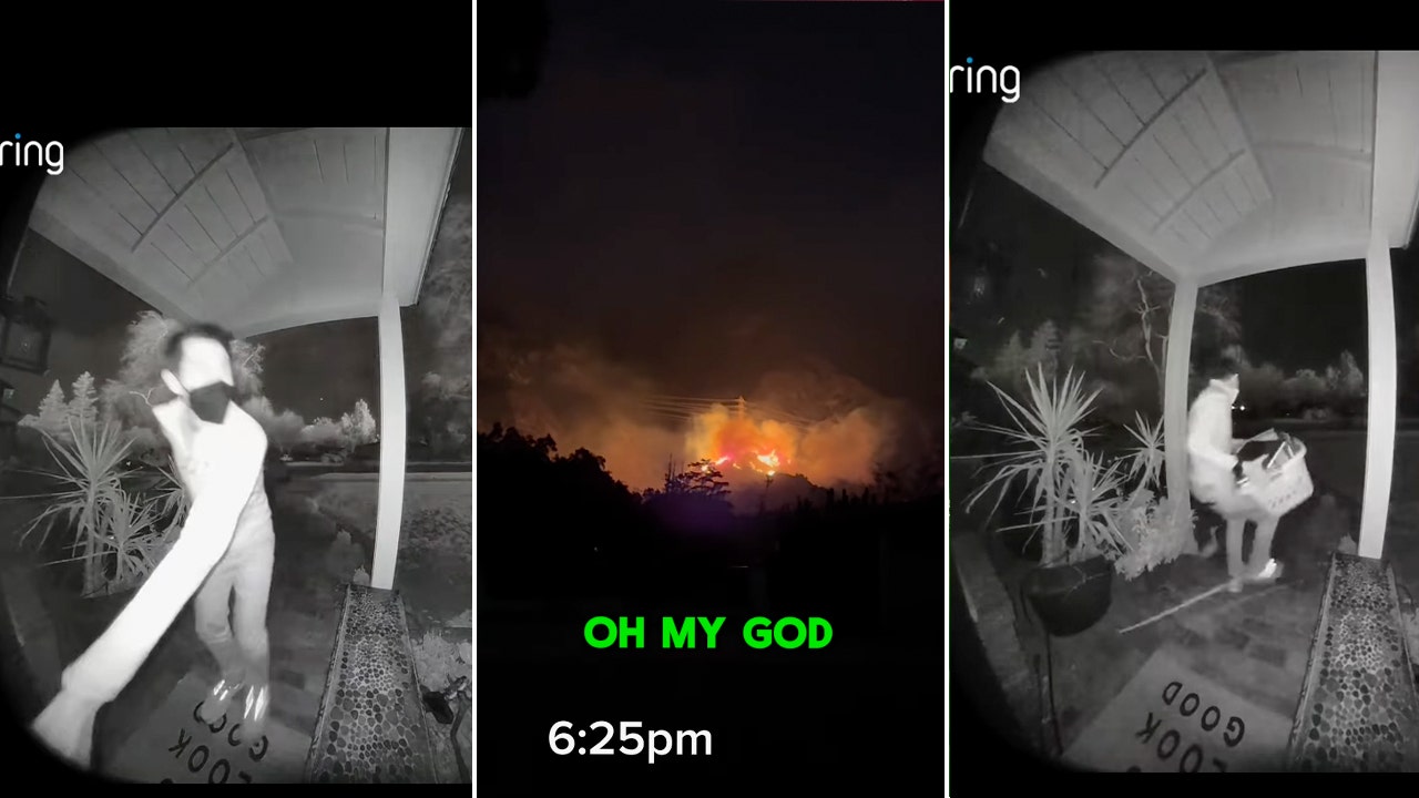 Los Angeles couple’s harrowing escape as Eaton Fire approached their home caught on video doorbell