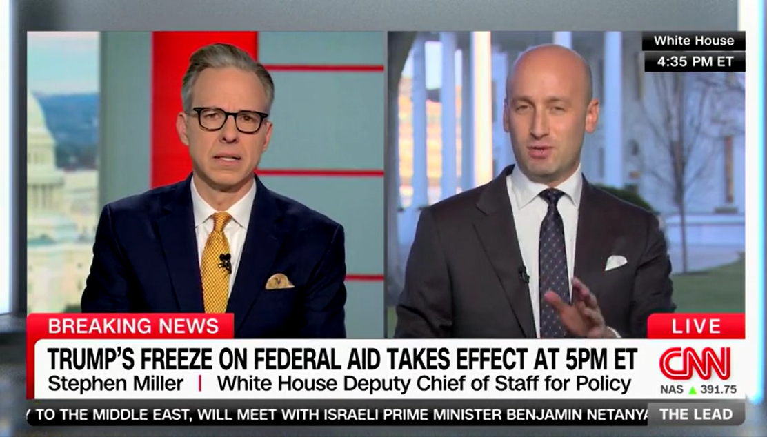 Stephen Miller battles Jake Tapper on ‘false’ media narrative about federal aid freeze