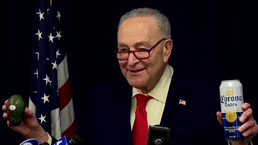 Schumer mocked for Corona and guac clip warning Trump tariffs will hurt Super Bowl parties: ‘Not good at this’