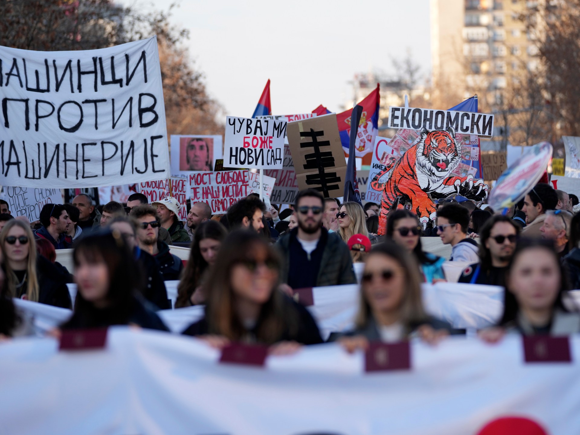 Thousands protest in Serbia to mark three months since deadly roof collapse | News