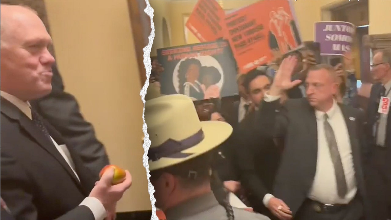 Border czar Tom Homan casually eats apple as pro illegal immigration protesters erupt in anger